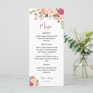 Menu Jardin Élégant Rose Florale Salle à Manger Récepti