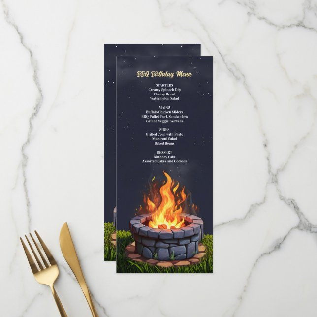 Menu Jardin Fire Pit Bonfire Cookout, Anniversaire BBQ (Devant/Arrière en situation)