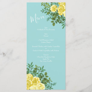 Menu Jaune et Aqua Vintage Ressort Mariage Floral