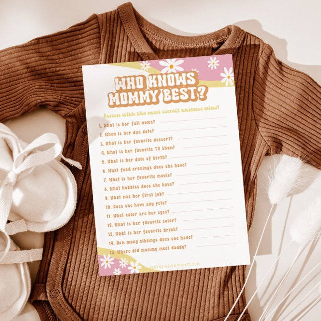 Menu Jeux de Baby shower super, Boho Retro, Vibe des an (Créateur téléchargé)