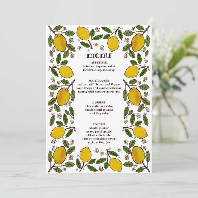 Menu Joli cadre d'aquarelle citron rustique moderne PER (Debout devant)
