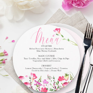 Menu joli mariage fleuri rose sauvage