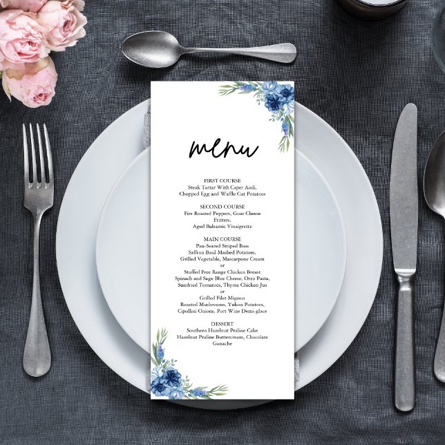 Menu Joli Mariage Floral Bleu Dusty (Créateur téléchargé)
