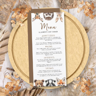 Menu Jote Forest Friends Baby shower d'animaux de bois