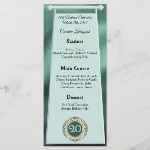 Menu Joyeux 20e anniversaire Parties scintillant verte