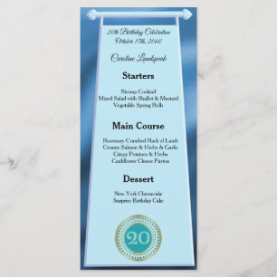 Menu Joyeux 20e anniversaire Turquoise Blue Parties sci