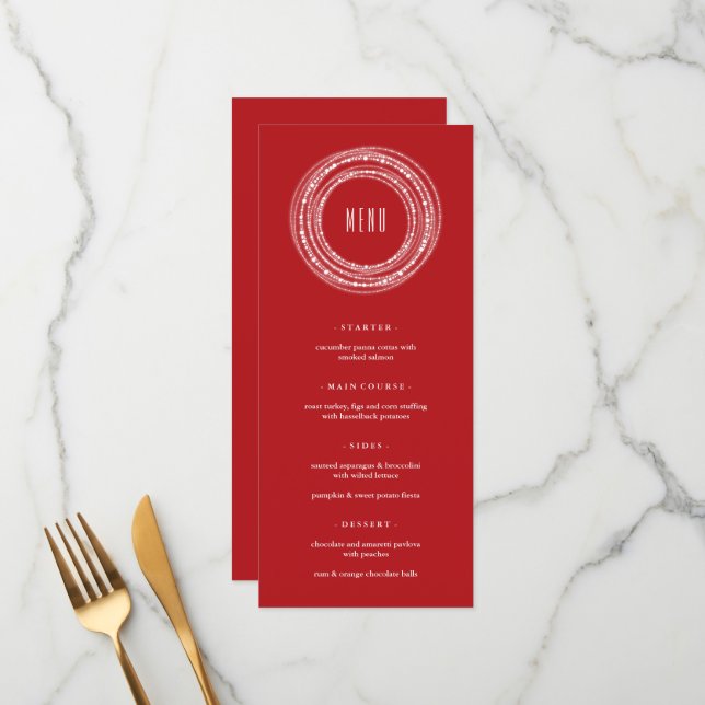 Menu Joyeux et brillant étincelant lumière chic fête de (Devant/Arrière en situation)