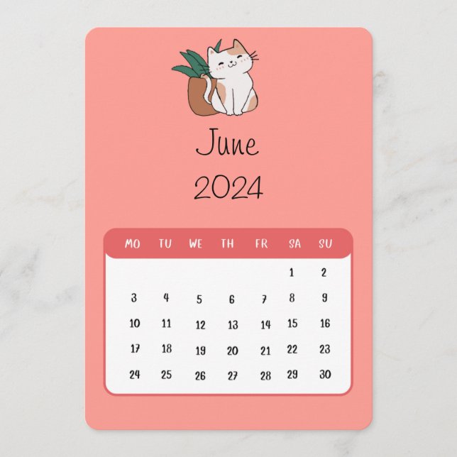 Menu Juin 2024 Stand Alone Cat Et Calendrier Plante (Devant)