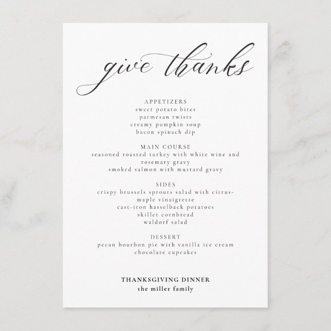 Menu La Calligraphie Moderne Donne Merci Thanksgiving (Devant)