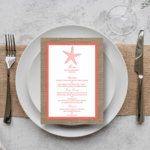 Menu La collection de mariages de Coral Starfish Burlap