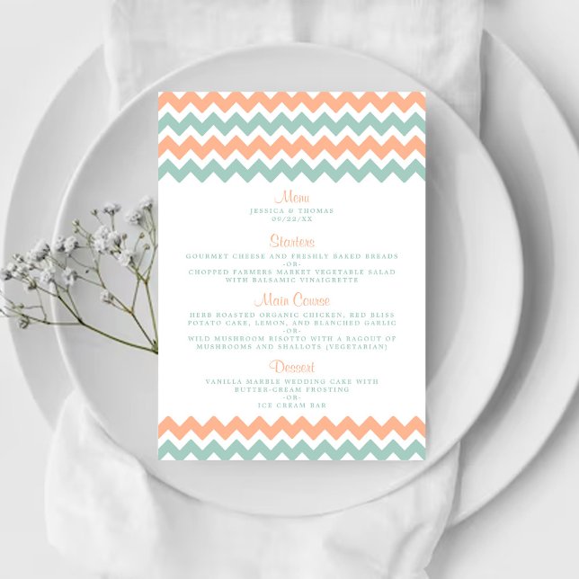 Menu La collection moderne de Mariages Chevron Peach &  (Créateur téléchargé)