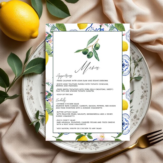 Menu La Dolce Vita Lemon & Olive Mariage méditerranéen (La Dolce Vita Lemon and Olive Mediterranean Wedding Menu)