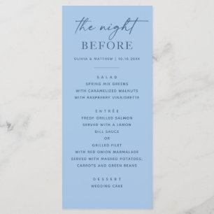 Menu La Nuit Avant. Dîner de Répétition Bleu Ciel Paste