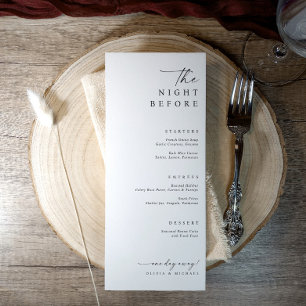 Menu La Nuit Avant le Dîner de Répétition de Mariage