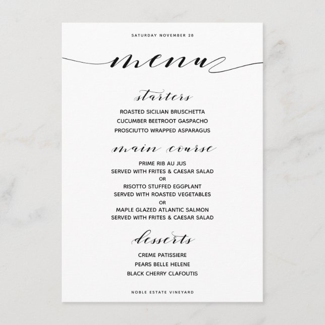 Menu Large Personnalisé Classique Pour Le Dîner (Devant)