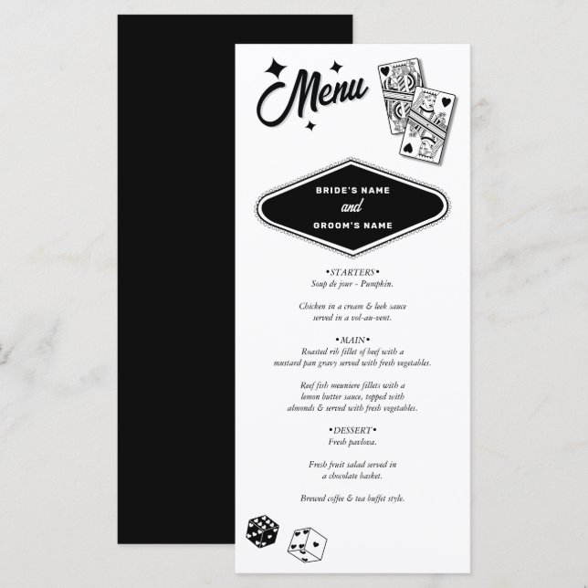 Menu Las Vegas Casino Destination Mariage Noir (Devant / Derrière)