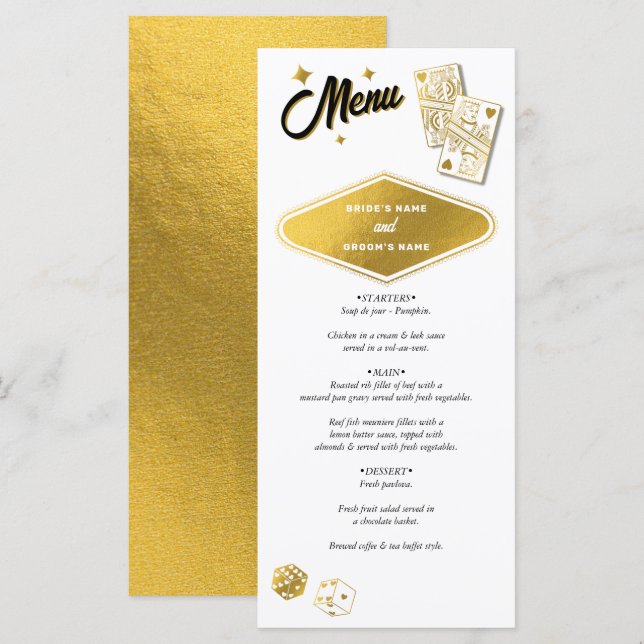 Menu Las Vegas Casino Destination Wedding Gold (Devant / Derrière)