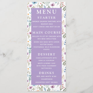 Menu Lavande Purple Aquarelle Florale Élégant Mariage