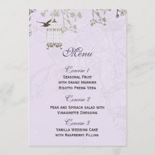 Menu Lavender Lilac oiseaux de cage vintage mariage