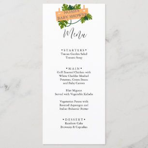 Menu Le baby shower de verdure animal de Cute Safari