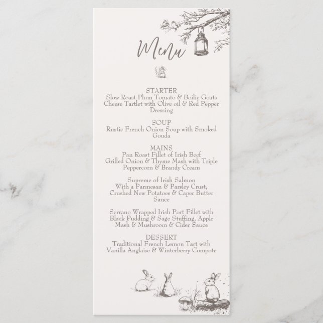 Menu Le Baby shower des animaux des bois (Devant)