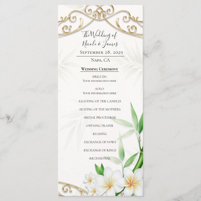 Menu Le mariage au jardin de bambou impérial tropical  (Devant)