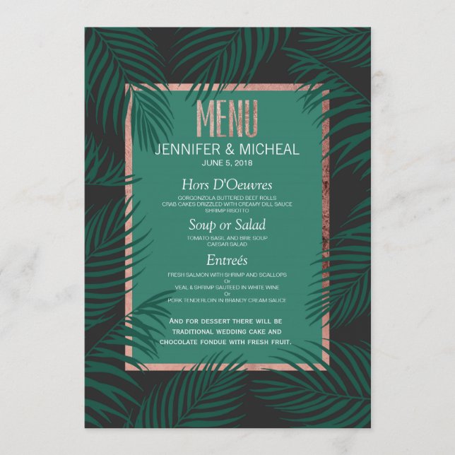 Menu Le palmier vert part du mariage d'or de rose de (Devant)