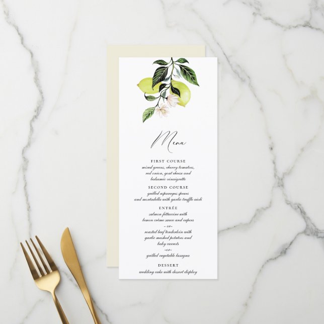 Menu Lemons Calligraphy (Devant/Arrière en situation)