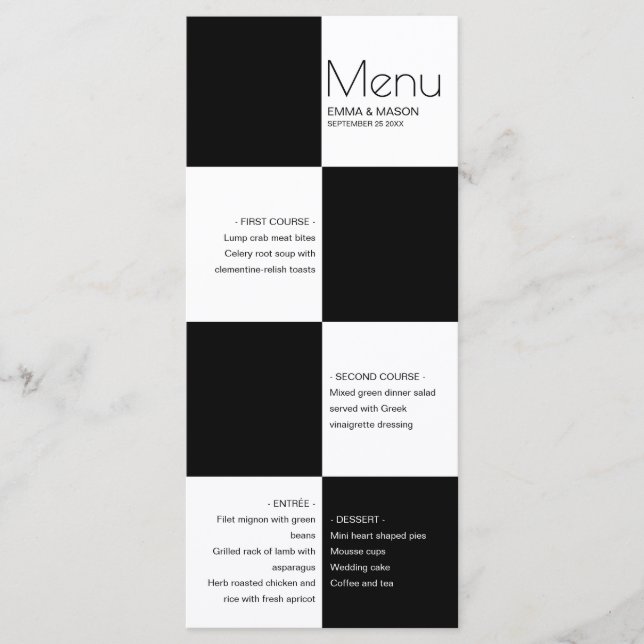 Menu Les élégants carreaux noirs et blancs (Devant)