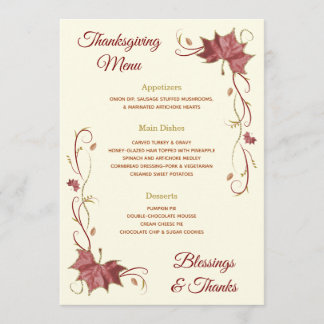 Menu Les Feuilles de l'érable rouge de Thanksgiving