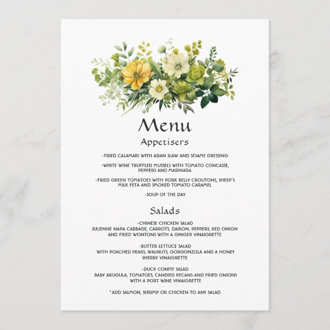 Menu Les nuances de Mariage floral vert (Devant)