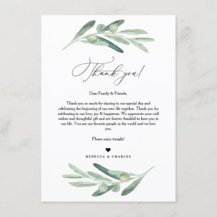 Menu Lettre Merci vert olive, note serviette