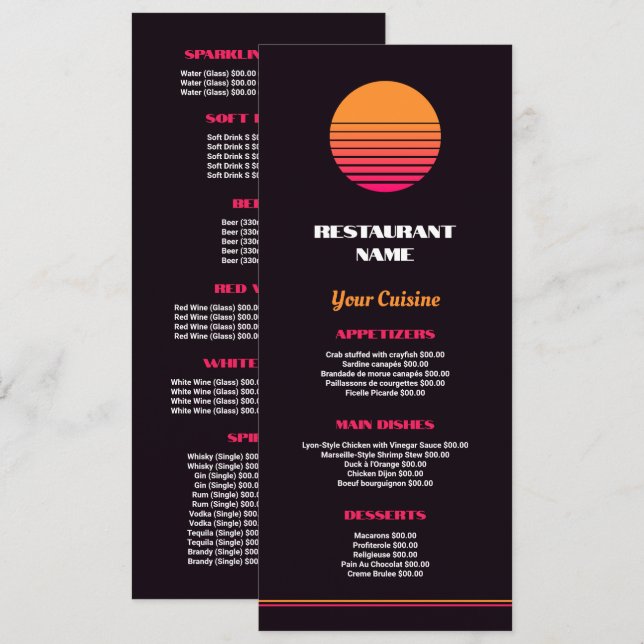 Menu Lever Abstrait, Restaurant Slimline (Devant / Derrière)