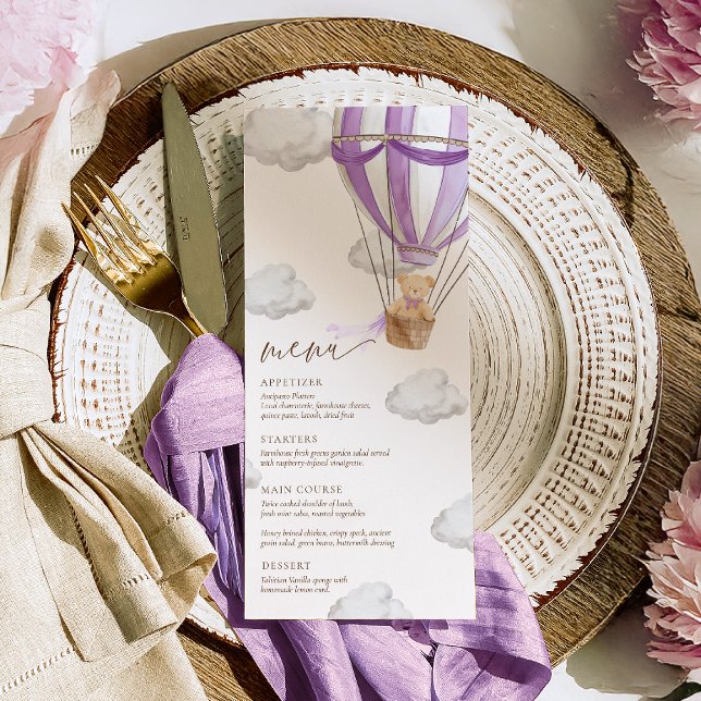 Menu Lilac Purple Nous Pouvons Bearly Wait Baby shower  (Créateur téléchargé)