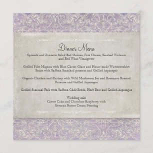 Menu Lilac Vintage français Régence Lace Mariage dressé