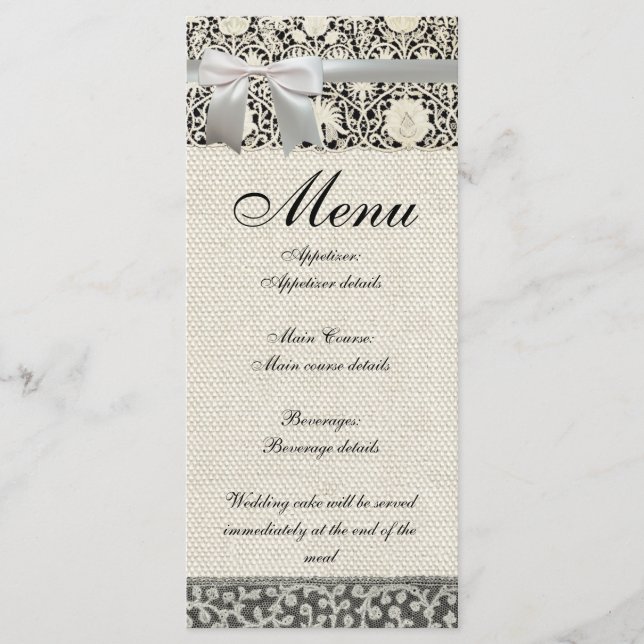Menu Linge de dentelle mariage blanc classique jolie (Devant)