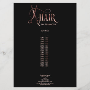 Menu Liste de prix Coiffeur Hair Styliste Ciseaux