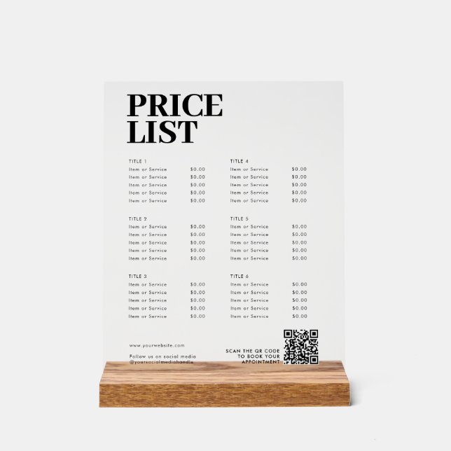 Menu Liste de prix de beauté moderne Petite entrep (Recto)
