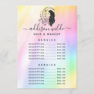 Menu Liste de prix de la déesse lunaire mystique célest