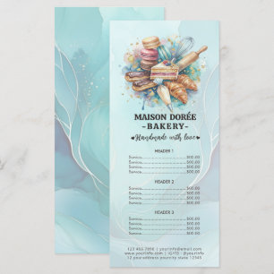 Menu Liste de prix dorés de traiteur de pâtisserie de b