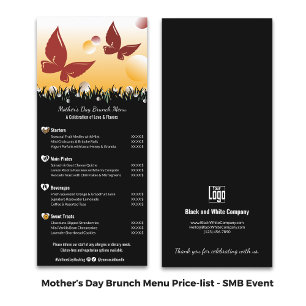 Menu Liste de prix du brunch de la fête des Mères pour