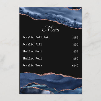 Menu Liste de prix technique de l'ongle d'agate bleu