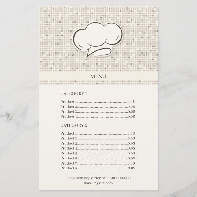 Menu Livraison alimentaire Commande Cuisinier List (Devant)