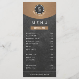 Menu logo de la boutique de café liste de prix en cuivr