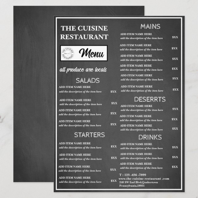 Menu Logo du restaurant Chalkboard (Devant / Derrière)