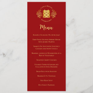 Menu logo floral rouge mariage chinois double bonheur