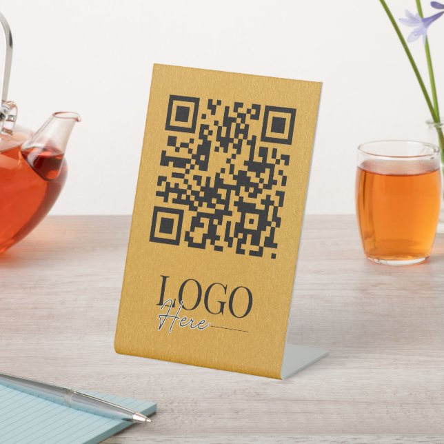 Menu Logo QR Code business Modern Simple Gold Pedestal Sign (In SItu)