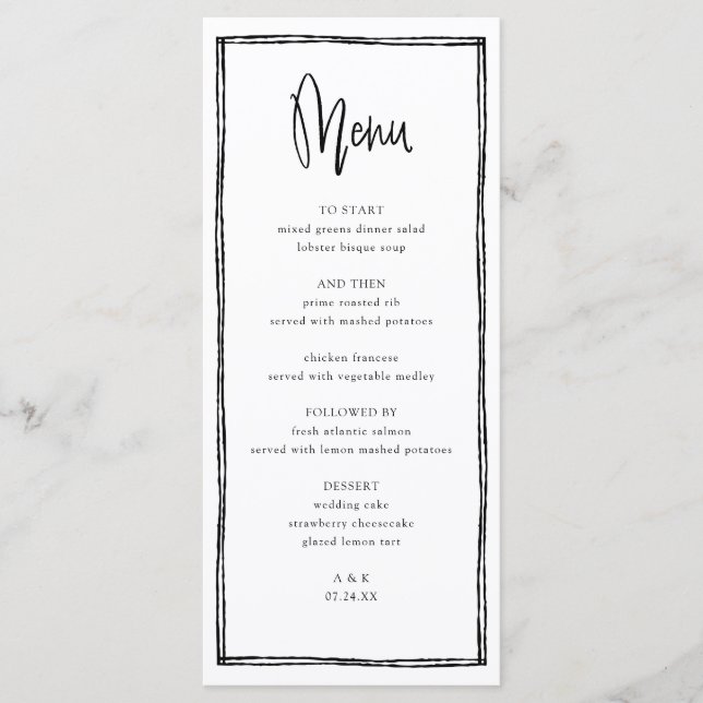 Menu Long Mariage Français manuscrit (Devant)