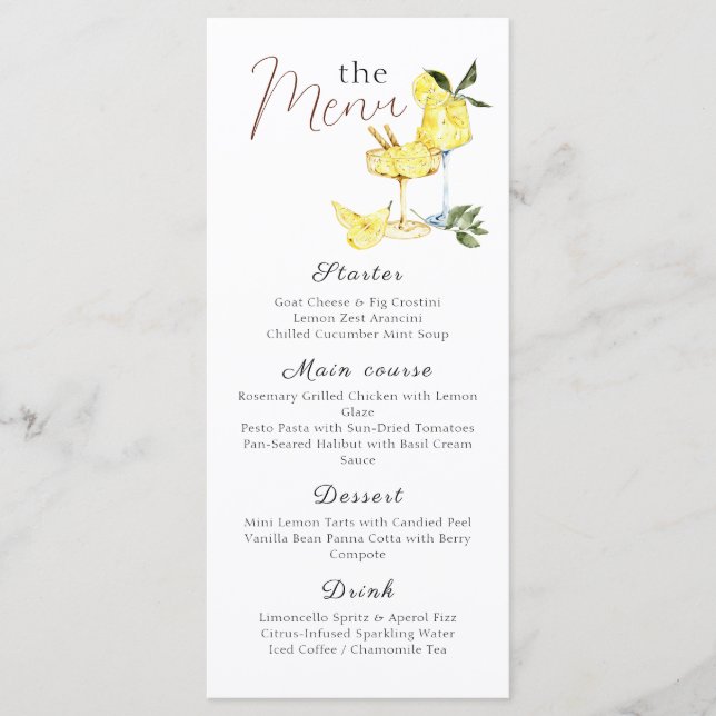 Menu Love Limoncello Cocktail Fête des mariées (Devant)