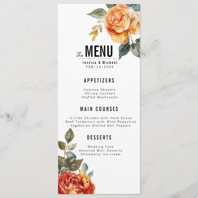 Menu + lovely text Marble Dreams Orange Rose  (Front)